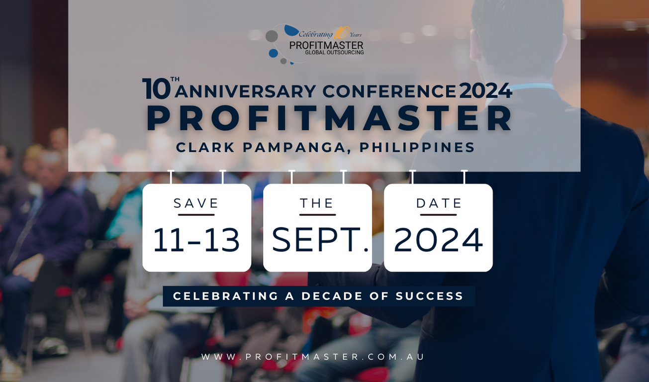 Banner for the 10th Anniversary Conference 2024 of ProfitMaster Global Consulting in Clark Pampanga, Philippines, from September 11-13, 2024. Join us in celebrating a decade of success and rekindling your interest in innovative business solutions.