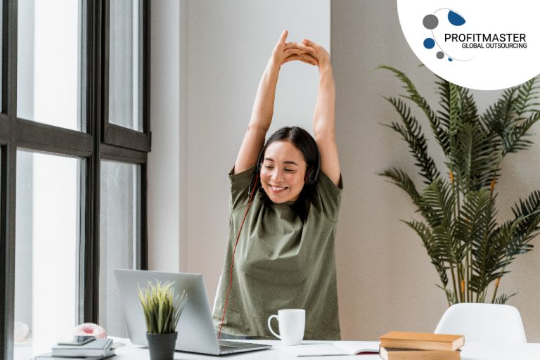 Girl stretching in the workplace